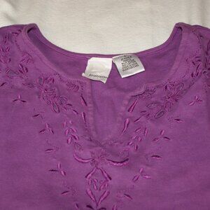 Womens Large Embroidered Purple Top by  Roamans 100% Cotton
